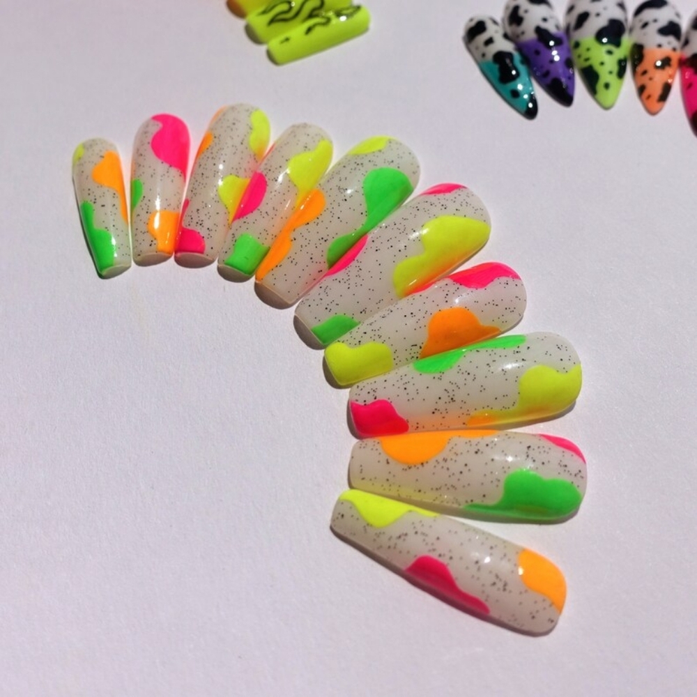 Handmade Summer neon Press on nails, size M